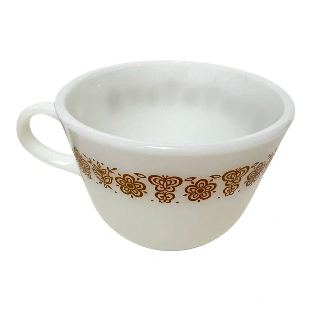 Pyrex Butterfly Gold 8 Ounce Coffee or Tea Cups Microwave Safe